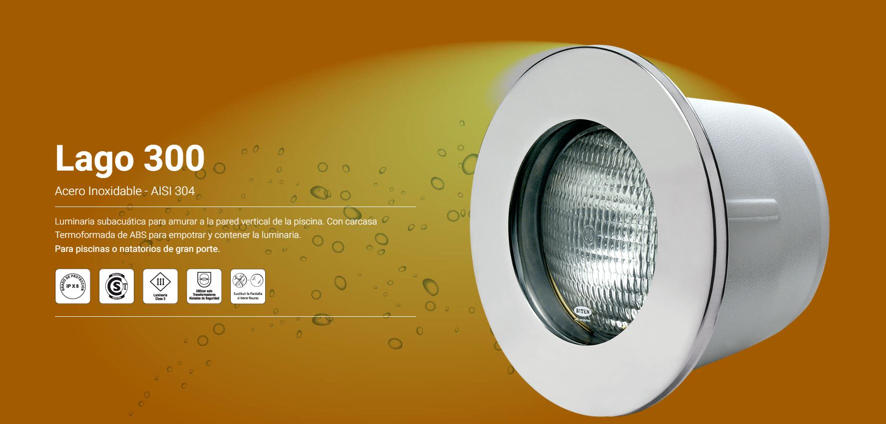 BELTRAM Luminaria Pileta p/empotrar Ar111 LAGO 300